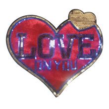 custom sequin iron on patches heart shapes embroidery patch